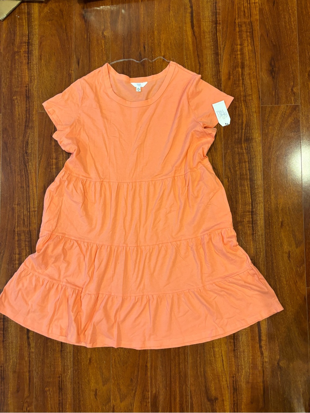 Time and Tru Coral Tiered Short-Sleeve Dress